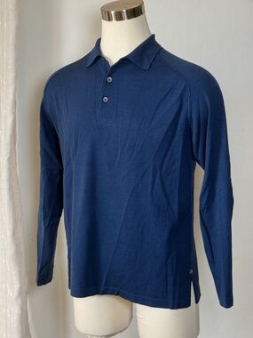Tommy Bahama Silk Long Sleeve Polo Pullover Sweater Blue M/L